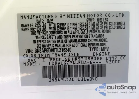 2026 Nissan Kicks Sr from USA, damaged, VIN 3N8AP6DA0TL316340